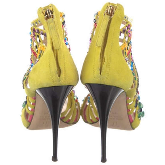 Giuseppe Zanotti Yellow Multi Colored Rhinestone Stilletto Heels Sandals Size 40 - Picture 4 of 5